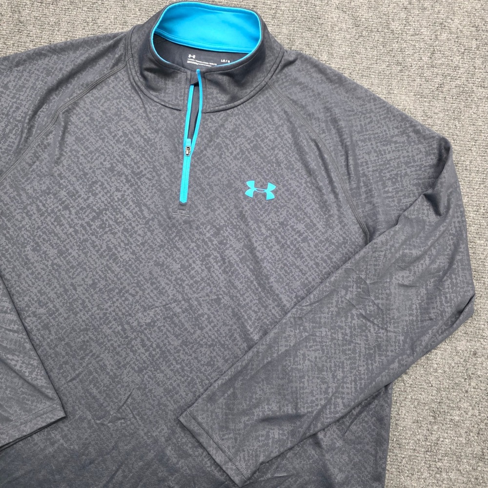 Under Armour Mens HeatGear 1/4 Zip Pullover Gray Blue Pattern 1303257 Size Large